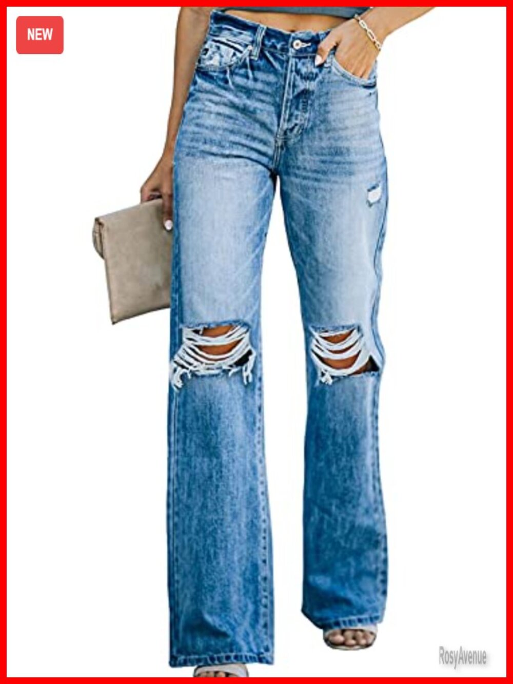 High Waisted Wide Leg Ripped Jeans Distressed Denim Pants